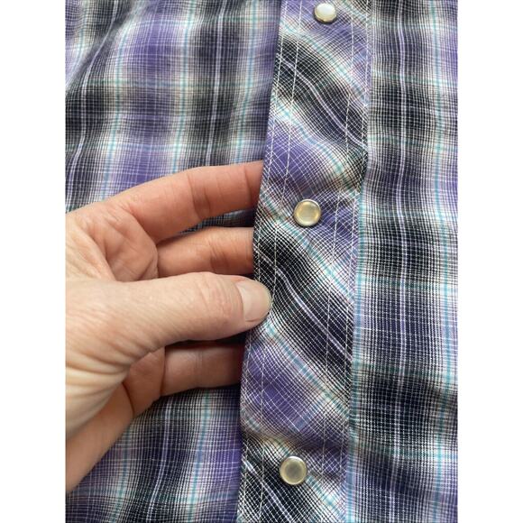 Wrangler Men’s Purple Black Plaid Pearl Snap Short Sleeve Shirt Size 2XL - Picture 3 of 7